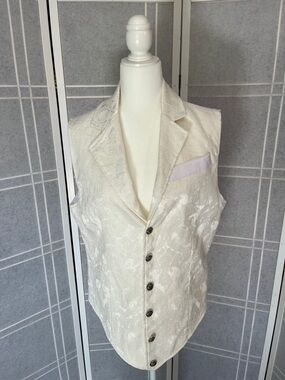 Men's Cream Brocade Dress Vest with Notch Lapel